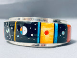Harry Smith Space Inlay Vintage Native American Navajo Turquoise Sterling Silver Bracelet-Nativo Arts