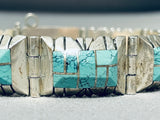 One Of The Best Vintage Native American Navajo Turquoise Inlay Link Sterling Silver Bracelet-Nativo Arts