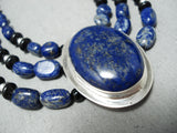 One Of The Best Native American Navajo Lapis Sterling Silver Necklace-Nativo Arts