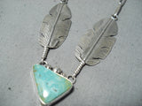 Spectacular Native American Navajo Royston Turquoise Sterling Silver Feathers Necklace-Nativo Arts