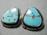 Stunning Vintage Native American Navajo Spiderweb Turquoise Sterling Silver Channel Earrings Old-Nativo Arts