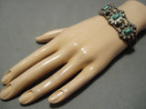 Opulent Early 1900's Vintage Native American Navajo Green Turquoise Coin Coin Silver Bracelet-Nativo Arts