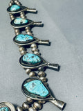 229 Gram Vintage Native American Navajo Turquoise Sterling Silver Squash Blossom Necklace-Nativo Arts