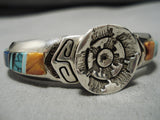 One Of Best Vintage Native American Navajo Calvin Begay Turquoise Sterling Silver Inlay Bracelet-Nativo Arts