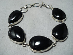 Louise Yazzie Navajo Black Onyx Sterling Silver Link Bracelet Native American-Nativo Arts