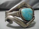 Heavy And Thick!! Vintage Native American Navajo #8 Turquoise Sterling Silver Bracelet Old-Nativo Arts