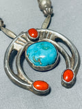 One Of The Best Hand Tooled Vintage Native American Navajo Turquoise Sterling Silver Necklace-Nativo Arts