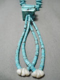 Very Rare Cubed Turquoise Vintage Native American Navajo Sterling Silver Necklace Old-Nativo Arts