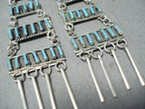Native American Gorgeous Zuni Chandelier Turquoise Sterling Silver Earrings-Nativo Arts