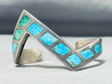 Sensational Vintage Native American Navajo Blue Green Turquoise Inlay Sterling Silver Bracelet-Nativo Arts
