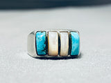 Sensational Vintage Native American Navajo Turquoise Mother Of Pearl Sterling Silver Ring-Nativo Arts