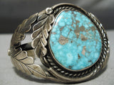 Vivid Spiderweb Turquoise Vintage Native American Navajo Sterling Silver Leaf Bracelet Old-Nativo Arts