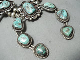 Women's Vintage Native American Navajo Morenci Turquoise Sterling Silver Squash Blossom Necklace-Nativo Arts