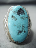 Marvelous Vintage Native American Navajo Blue Diamond Turquoise Sterling Silver Ring Old-Nativo Arts