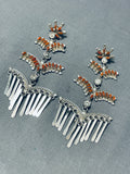 Dynamic Native American Zuni Coral Sterling Silver Dangle Earrings-Nativo Arts