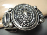 Native American Heavy Shield Vintage Navajo Sterling Silver Repoussed Bracelet Signed!-Nativo Arts