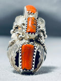 Dazzling Native American Navajo Coral Sterling Silver Ring-Nativo Arts