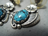 Amazing Vintage Native American Navajo Blue Diamond Turquoise Sterling Silver Earrings-Nativo Arts