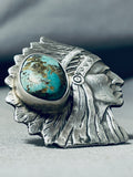 Signed San Felipe Royston Turquoise Sterling Silver Chief Ring-Nativo Arts