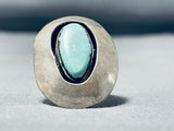 Tremendous Vintage Native American Navajo Pilot Mountain Turquoise Sterling Silver Ring-Nativo Arts