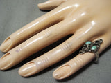 Stunning Vintage Native American Navajo 2 Turquoise Sterling Silver Swirl Ring Old-Nativo Arts