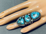 Stunning Native American Navajo Signed 3 Royston Turquoise Sterling Silver Huge Ring-Nativo Arts