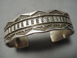 Hand Tooled Vintage Native American Navajo Detailed Sterling Silver Bracelet Old-Nativo Arts