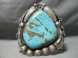 Statement Vintage Native American Navajo Colossal Turquoise Slab Sterling Silver Bracelet-Nativo Arts