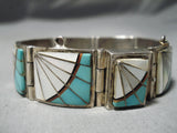 So Detailed!! Vintage Native American Navajo Sterling Silver Turquoise Link Bracelet Old-Nativo Arts