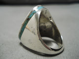 Important Zuni Native American Heavy Turquoise Sterling Silver Inlaid Ring-Nativo Arts
