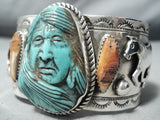 Native American One Of The Most Detailed Ever Turquoise Sterling Silver Bracelet-Nativo Arts