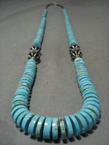 Absolutely Amazing Vintage Navajo 'Graduating #8 Turquoise' Native American Jewelry Silver Tube Necklace-Nativo Arts