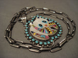 Absolutely Beautiful Vintage Zuni/ Navajo 'Panda Bear' Turquoise Native American Jewelry Silver Necklace-Nativo Arts