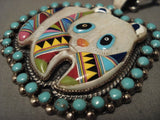 Absolutely Beautiful Vintage Zuni/ Navajo 'Panda Bear' Turquoise Native American Jewelry Silver Necklace-Nativo Arts
