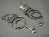 Absolutely Fabulous Vintage Zuni 'Turquoise Snake Eyes' Native American Jewelry Silver Earrings-Nativo Arts