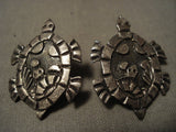 Absolutely Incredible Navajo Native American Jewelry Silver Turtle Earrings-Nativo Arts