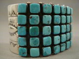 Absolutely Stunning Navajo Squared Blue Diamond Turquoise Native American Jewelry Silver Bracelet-Nativo Arts