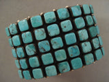 Absolutely Stunning Navajo Squared Blue Diamond Turquoise Native American Jewelry Silver Bracelet-Nativo Arts