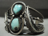 Absolutely Stunning Vintage Navajo 'Mirrored Leaf' Native American Jewelry Silver Turquoise Bracelet-Nativo Arts