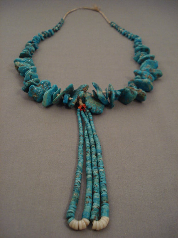Absolutely Stunning Vintage Navajo Native American Jewelry jewelry Turquoise Nugget Heishi Necklace Old-Nativo Arts
