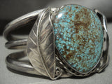 Absolutely Stunning Vintage Navajo Number 8 Turquoise Native American Jewelry Silver Leaf Bracelet Old-Nativo Arts