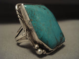 Absolutely Stupendous Vintage Navajo 'Big Green' Turquoise Native American Jewelry Silver Ring-Nativo Arts