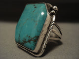 Absolutely Stupendous Vintage Navajo 'Big Green' Turquoise Native American Jewelry Silver Ring-Nativo Arts