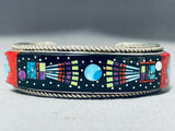 Extremely Intrictae Native American Navajo Turquoise Coral Sterling Silver Bracelet-Nativo Arts