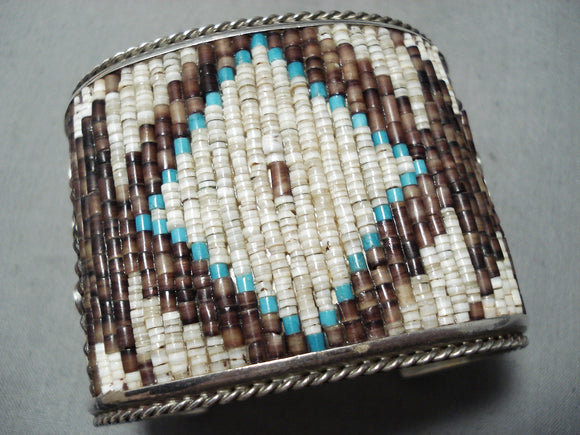 One Of The Biggest Best Vintage Native American Navajo Turquoise Sterling Silver Heishi Bracelet-Nativo Arts