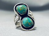 Awesome Vintage Native American Navajo 2 Damale Turquoise Sterling Silver Ring-Nativo Arts