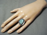 Beautiful Vintage Native American Navajo Turquoise Sterling Silver Swirl Ring Old-Nativo Arts