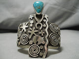 One Best Vintage Native American Navajo Alex Sanchez Turquoise Sterling Silver Bracelet-Nativo Arts
