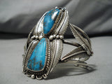 Tremendous Vintage Native American Navajo Pilot Mountain Turquoise Sterling Silver Bracelet Cuff-Nativo Arts