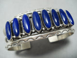 Signed Vintage Native American Navajo Yazzie Lapis Sterling Silver Bracelet-Nativo Arts